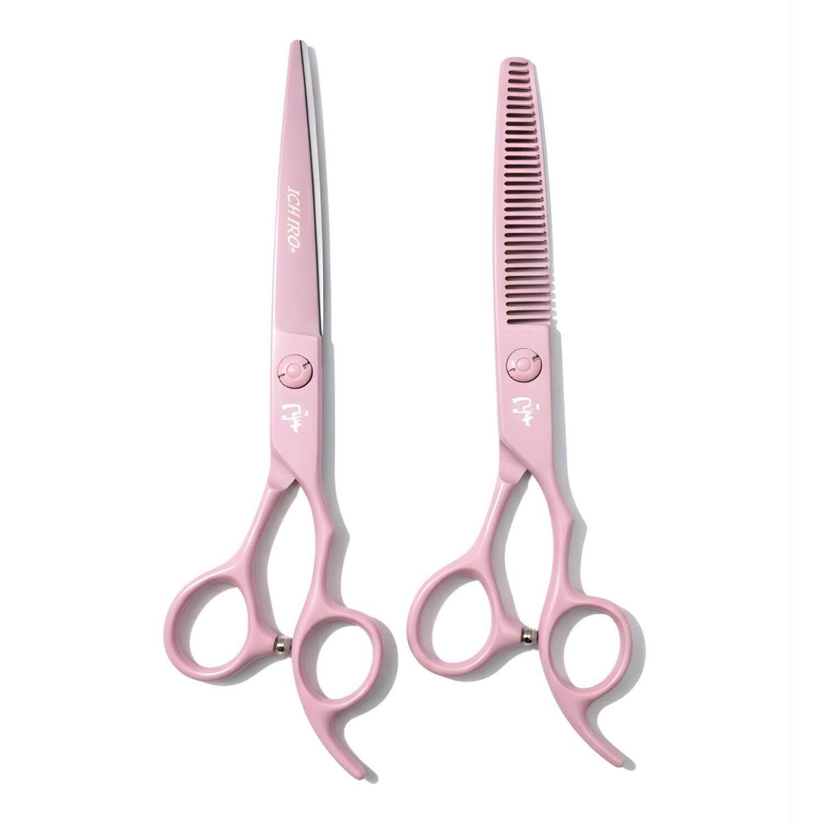 Ichiro Pastel Pink Hair Cutting and Thinning Scissor Set From Japan (SKU: ICH-PNK-S50)