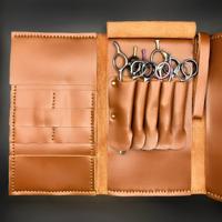 Boho Brown Leather Scissor Wallet - 5 Pocket Artisan Case (SKU: JUN-jP-5pc-Leather-BRP-01)