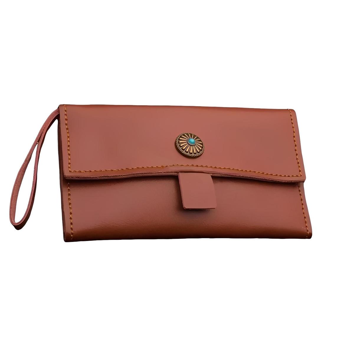 Boho Brown Leather Scissor Wallet - 5 Pocket Artisan Case (SKU: JUN-jP-5pc-Leather-BRP-01)