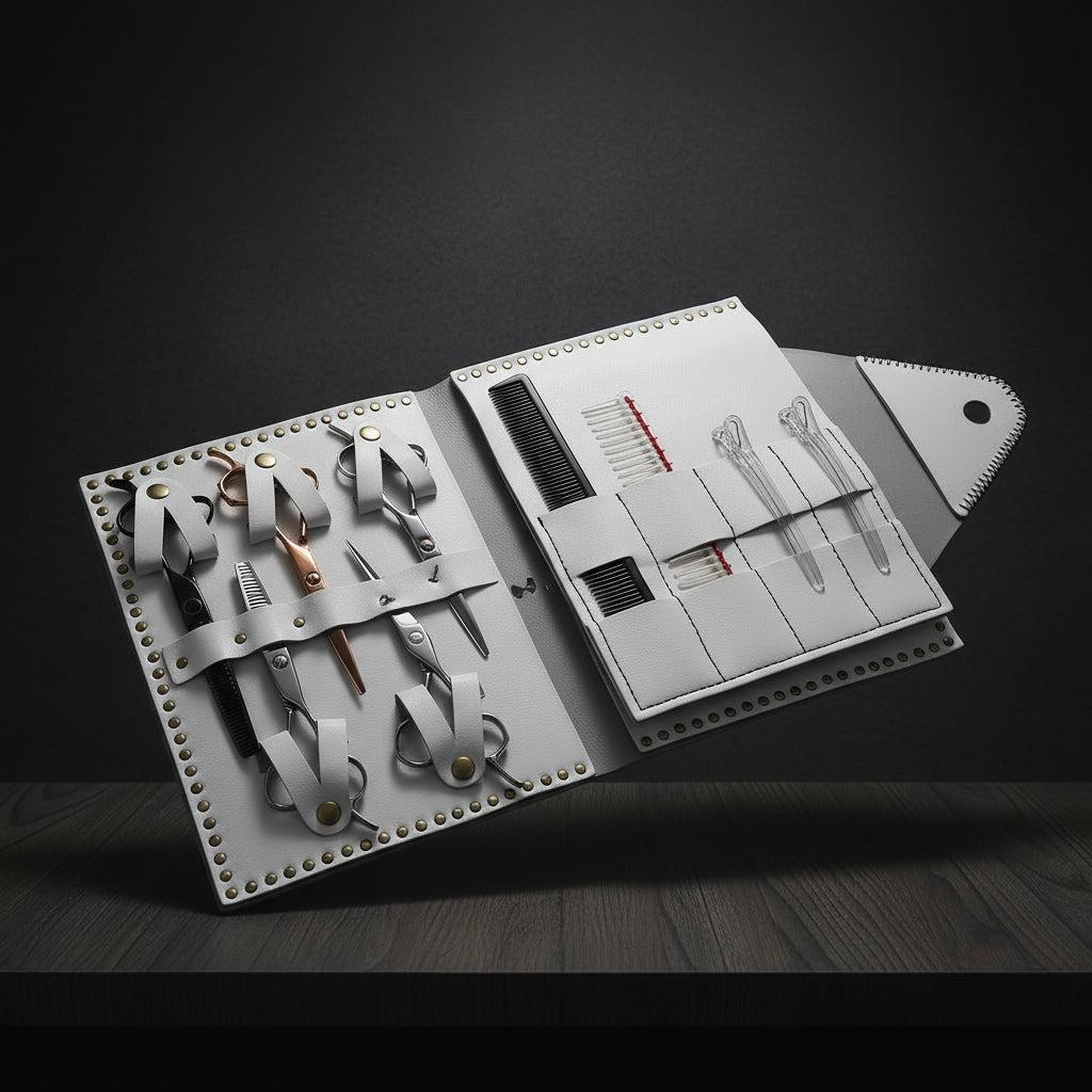 Premium White Leather Scissor Case - 5 Scissor Pocket (SKU: JUN-CASE-W10PC)
