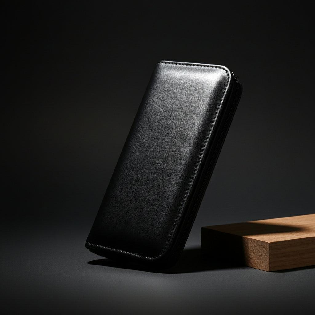 Black Mina vegan-leather case for two shears