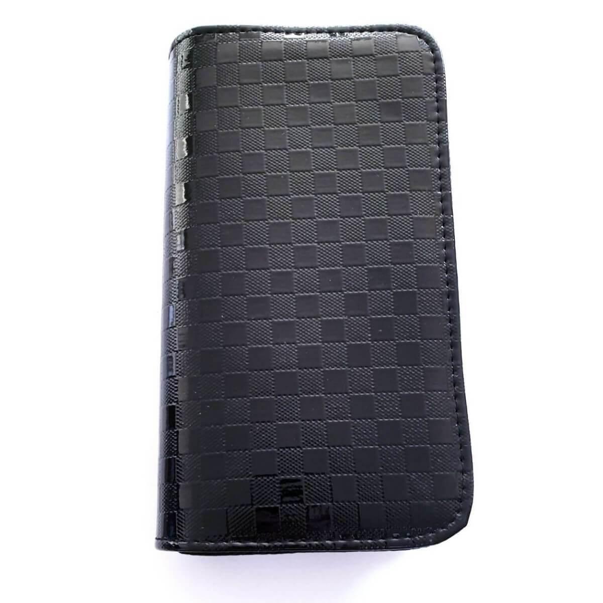 Checkered leather scissor pouch with four lined sleeves