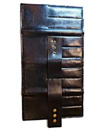 Black roll-up shear wallet with studded latch