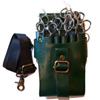 Japan Scissors - 9pcs - Green Leather Scissors Holster