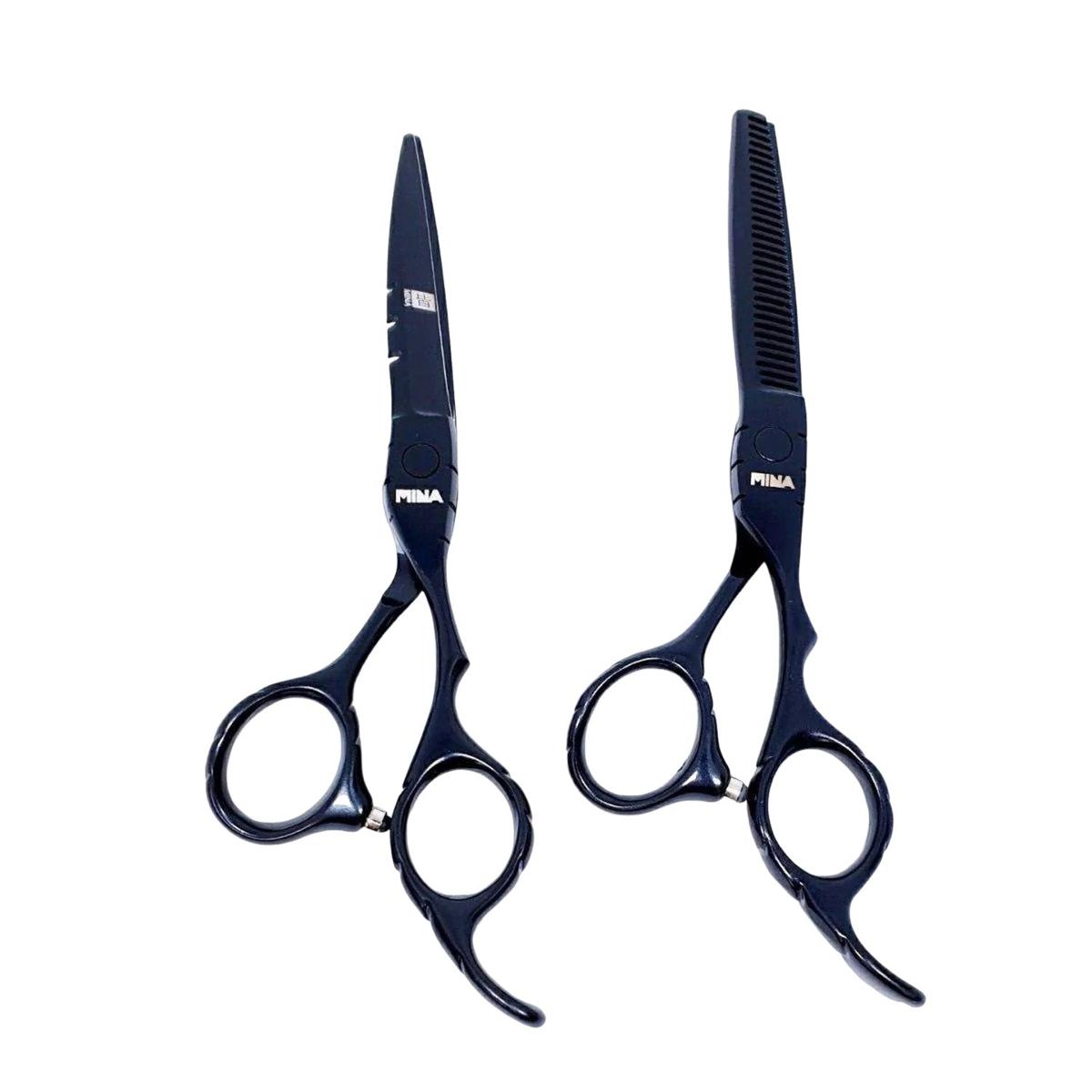 Mina Matte Black Offset Hairdressing Scissor Set (SKU: MIN-MTB-S60)