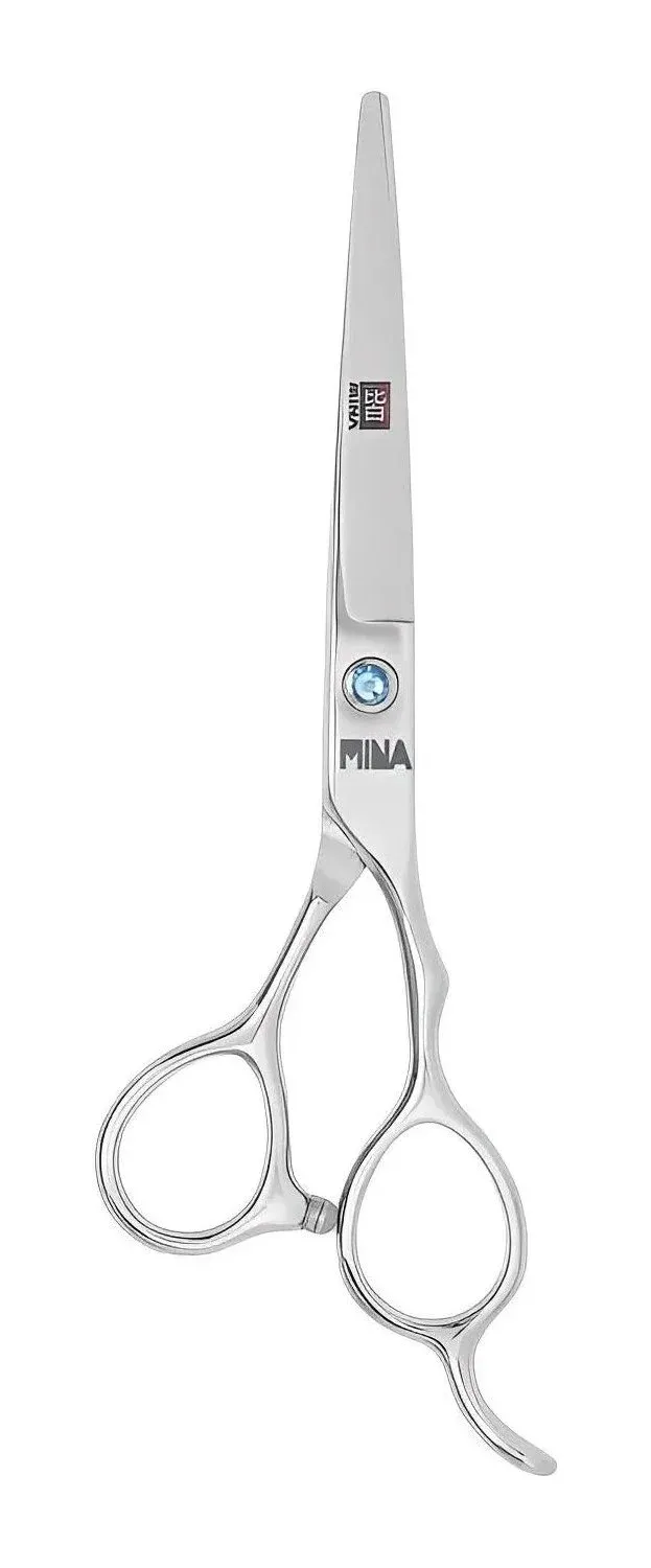 Mina Umi cutting scissors with a silver finish and blue pivot.