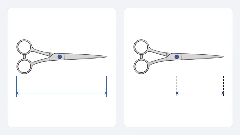 Two shear diagrams comparing the whole-tool span with the pivot-to-tip span