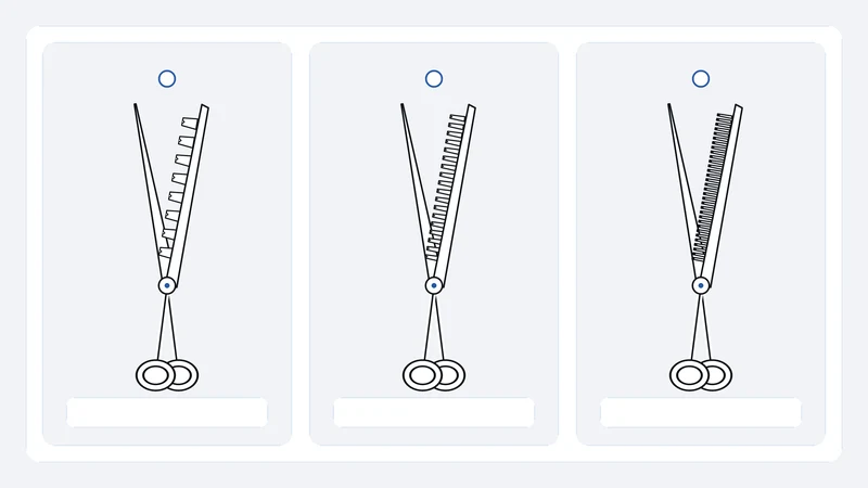 Three shear drawings with coarse, medium and fine tooth patterns