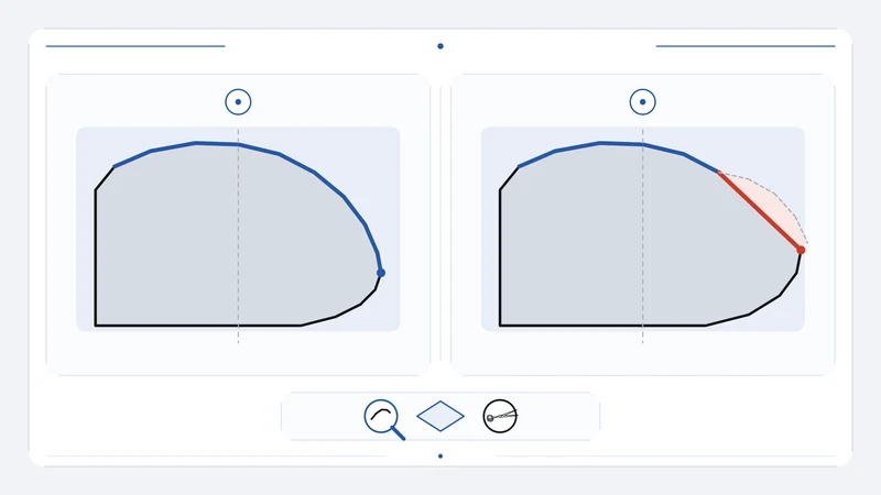 Two cross-sections comparing a curved convex edge with a flattened bevel